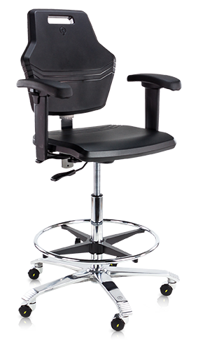 Score At Work 4402 ESD Chair with Adjustable Seat Angle Armrest 3D ESD Seat Slider Soft Castors Brake Loaded ESD Black Conductive Polyurethane